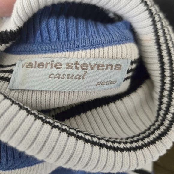 Valerie Stevens Casual Petite Blue White Black Stripe Turtleneck Sweater PM - Picture 3 of 5